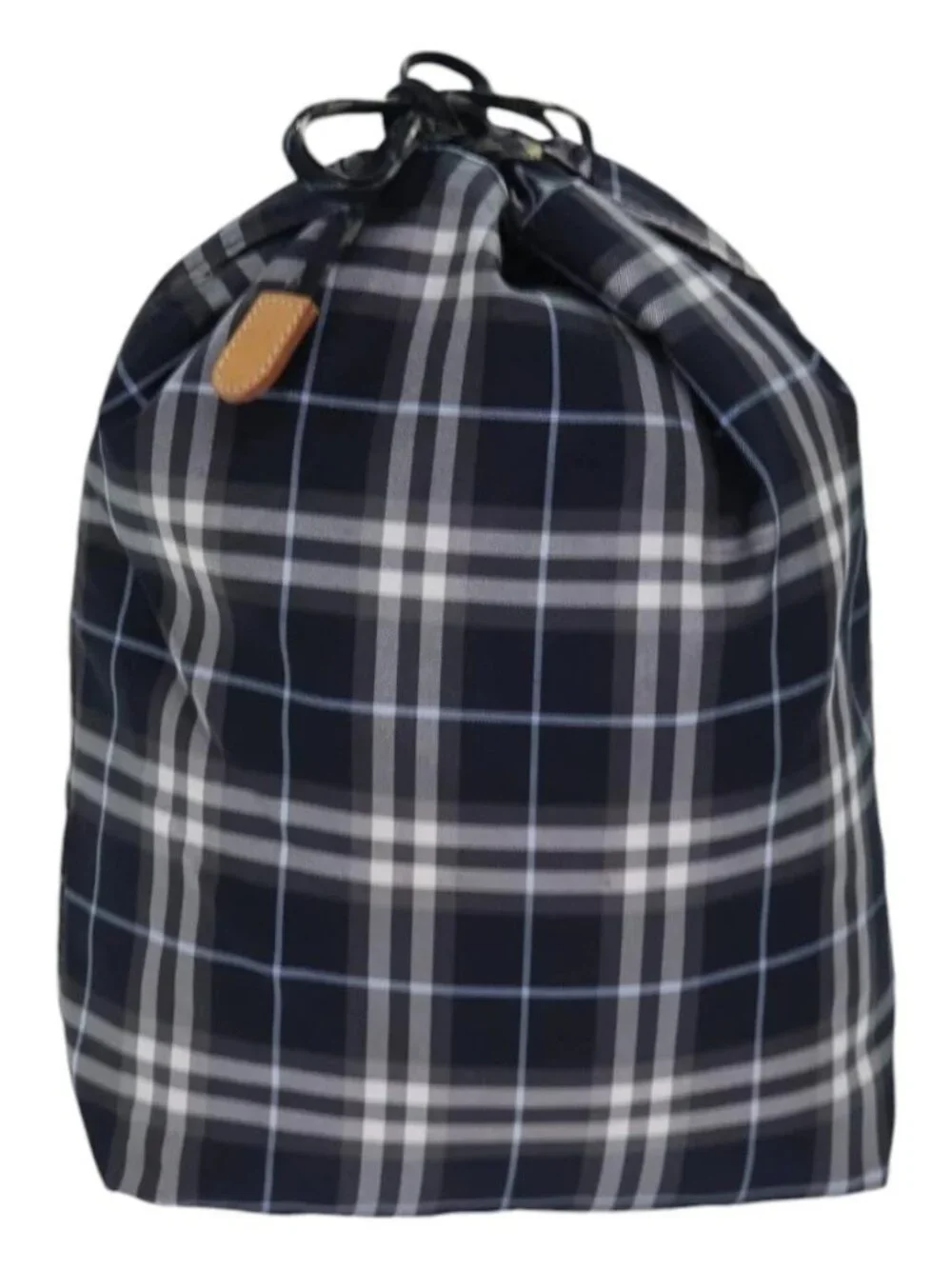 BURBERRY Nova Check Blue Label Drawstring Bag Pouch Nylon Navy Auth ti1925